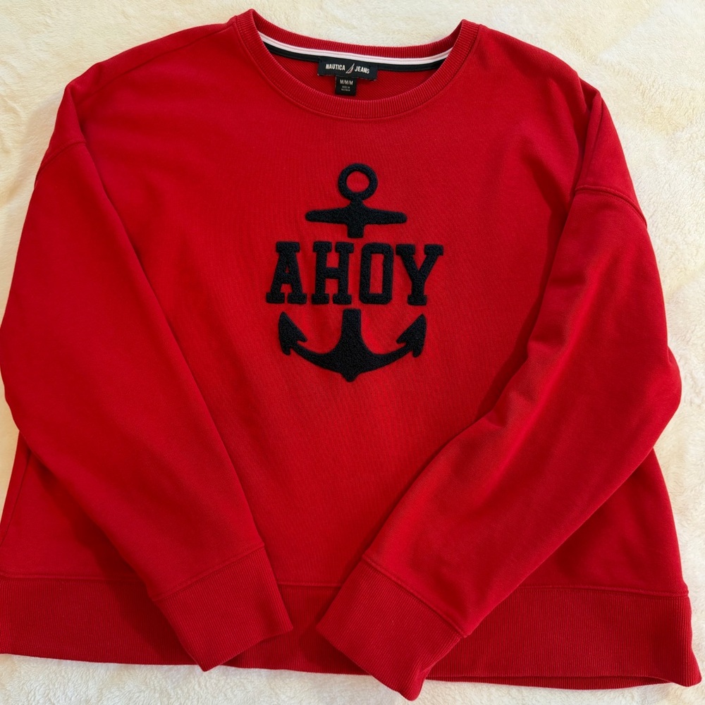 Nautica Sweatshirt Pullover Crew red size M Ahoy